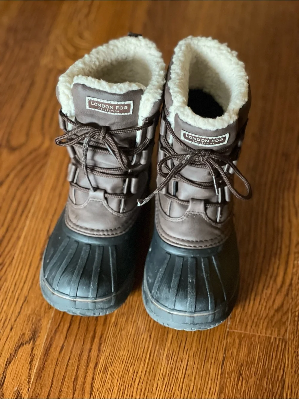London Fog Kids Brown Black Faux Fur Lined Winter Boots